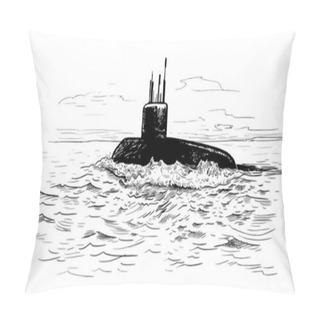 Personality  Seascape With A Submarine. A Hand-drawn Vector Sketch. Pillow Covers