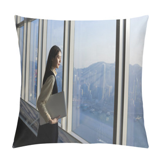 Personality  Asian Skilled Businesswoman Holding Laptop Pillow Covers