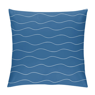 Personality  Vector Abstract Hand Drawn Doodle Ocean Waves. Seamless Hand Drawn Pattern On Navy Blue Background. Uneven Line Backdrop. All Over Print For Marine, Nautical, Summer Beach Resort Vacation Concept. Pillow Covers