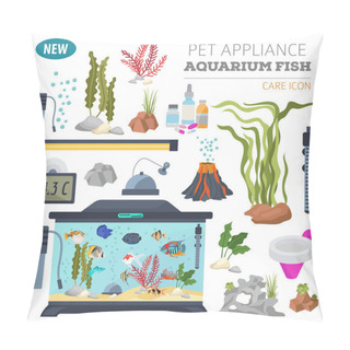 Personality  Aquarium Appliance Icon Set Flat Style Isolated On White. Freshw Pillow Covers