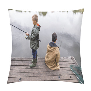Personality  Father And Son Fishing With Rods Pillow Covers