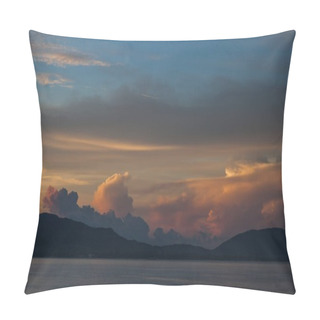 Personality  Beautiful Sunset Cloudy Sky Over Sea And Hills Pillow Covers