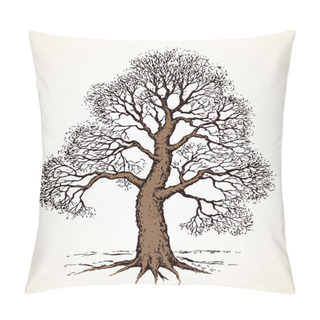 Personality  Tall Oak In Winter. Vector Drawing Pillow Covers