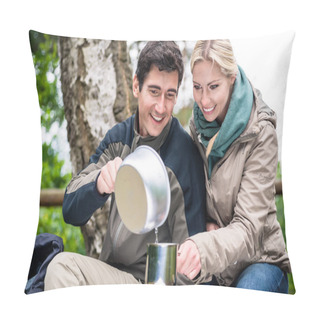 Personality  Man And Woman Take Break From Hiking  Pillow Covers