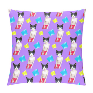 Personality  Seamless Minimal  Pattern. Hipster Cat Use For T-shirt, Greeting Pillow Covers