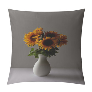 Personality  Decorative Bouquet Of Yellow Sunflowers In Vase, On Grey Pillow Covers