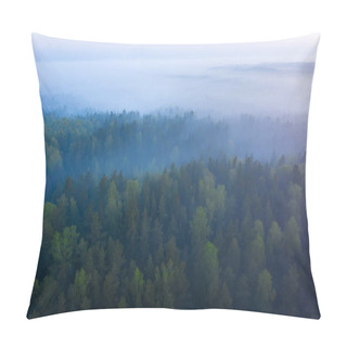 Personality  Foggy Morning Forest Aerial View. Top View Green Forest In Mist. Pillow Covers