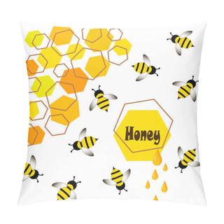 Personality  In Flat Style Bee, Wasp, Honey. Vector Illustration Card. Pillow Covers