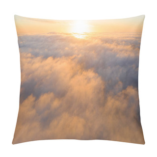 Personality  Aerial View Gold Sunrise Over Clouds In Blue Sky. Aerial Top View Cloudscape. Texture Of Clouds. View From Above. Orange Sunrise Or Sunset Over Clouds. Panorama Clouds Texture Pillow Covers