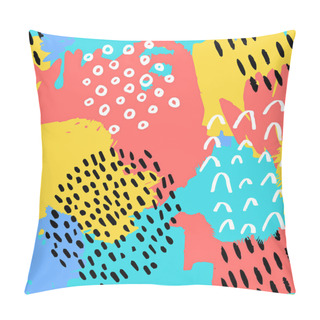 Personality  The Seamless Colorful Pattern With Black And White Lines, Spots, Dots And Other Elements. Brush Strokes Effect. Hand Drawn Abstract Background. Scandinavian Style. Vector Illustration Pillow Covers
