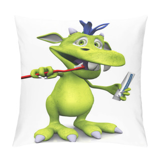 Personality  Cute Cartoon Monster Brushing His Teeth. Pillow Covers