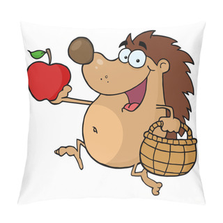Personality  Happy Hedgehog Runs With Apple Illustration Pillow Covers
