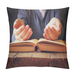 Personality  Low Key Image Of Person Sitting Next To Prayer Book Pillow Covers