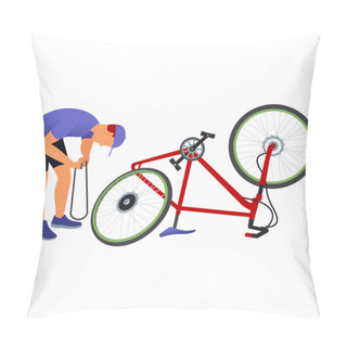 Personality  Bicycle Travel. Man Repairing A Bicycle Chain. Pillow Covers