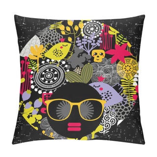 Personality  Black Head Woman With Strange Hair. Pillow Covers