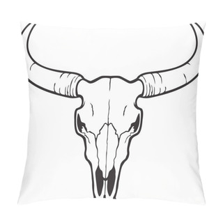Personality  Bull Skull Black And White Vector Illustration Pillow Covers