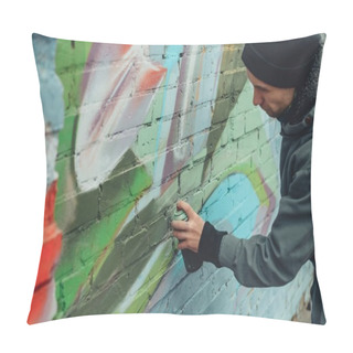 Personality  Street Artist Painting Colorful Graffiti On Wall Pillow Covers