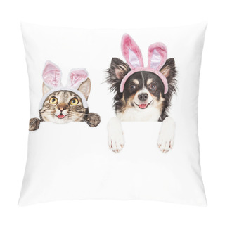 Personality  Happy Easter Dog And Cat Over White Banner Pillow Covers
