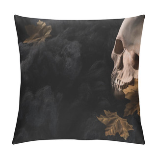 Personality  Spooky Human Skull With Yellow Leaves In Black Clouds, Halloween Decoration Pillow Covers