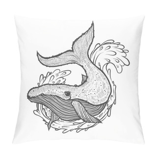Personality  Hand Drawn Vector Illustration Of Whale With Wave And Splash Pillow Covers