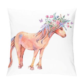 Personality  Watercolor Floral Unicorn Illustration Isolated On White Background. Animal Fairy Collection. Unicorn Portrait. Summer Wildflowers. Pillow Covers