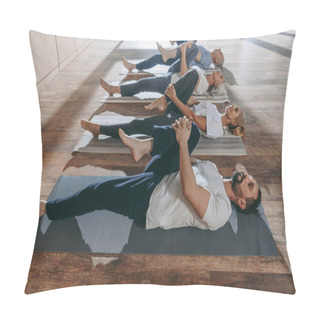 Personality  Group Of Senior People Stretching In Yoga Mats In Studio Pillow Covers
