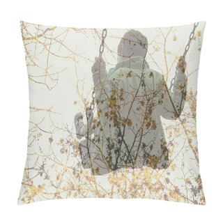 Personality  Multiple Exposure Of Kid On Swing And Autumn Tree Branches Pillow Covers