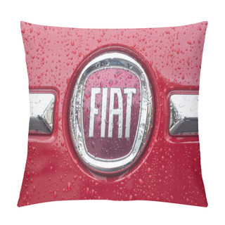 Personality  Rain Drops On Fiat Logo On Fiat 500 Parked In The Street Pillow Covers