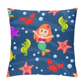 Personality  Seamless Pattern With Mermaid And Sea Animals Pillow Covers