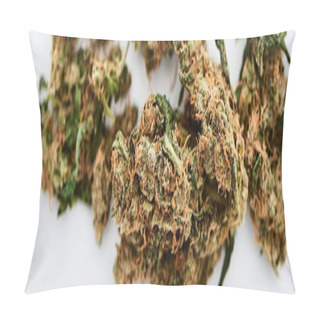 Personality  Close Up View Of Natural Marijuana Buds On White Background, Panoramic Shot Pillow Covers