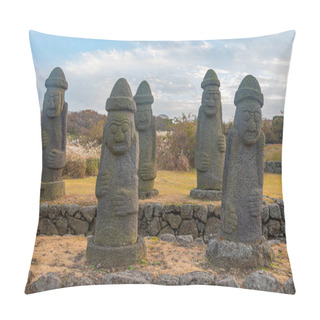 Personality  Dol Hareubang Statues At Jeju Stone Park, Republic Of Korea Pillow Covers