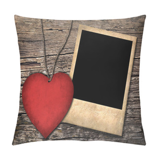 Personality  Red Paper Heart And Old Photo  On The Wooden Background Pillow Covers
