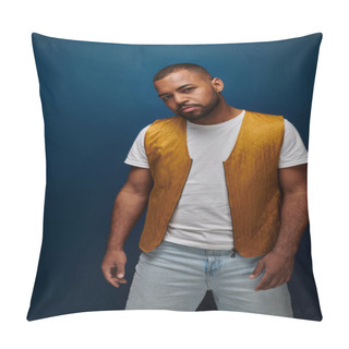Personality  Stylish Bearded African American Man Wearing Yellow Vest Looking At Camera, Fashion Concept Pillow Covers