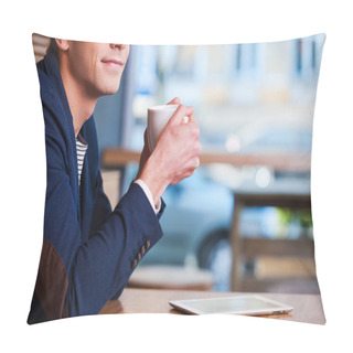 Personality  Man Enjoying Coffee In Cafe Pillow Covers