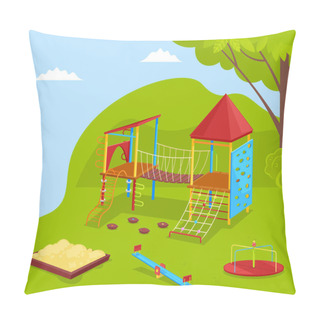 Personality  School Yard With Swing, Carousel And Slide Vector Pillow Covers