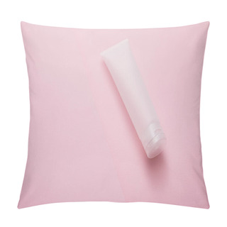 Personality  High Angle View Of Plastic Cosmetic Cream Tube On Pink Background Pillow Covers
