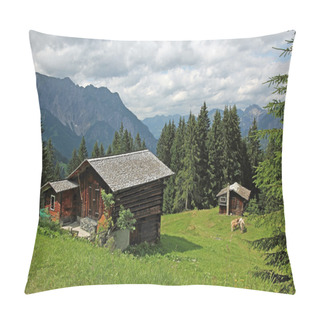 Personality  Wooden Mountain Shelter In The Austrian Alps, Against Dramatic Sky Pillow Covers