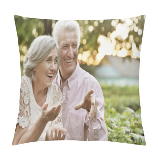 Personality  Beautiful Senior Couple In The Park Showing Something  Pillow Covers