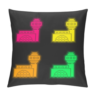 Personality  Airport Four Color Glowing Neon Vector Icon Pillow Covers