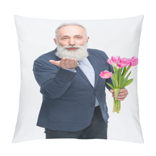 Personality  Senior Man With Tulips  Pillow Covers