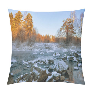 Personality  Evening On The River. Beautiful Winter Landscape. Scenic View Of A River In Winter. Pillow Covers