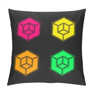 Personality  3d Model Four Color Glowing Neon Vector Icon Pillow Covers
