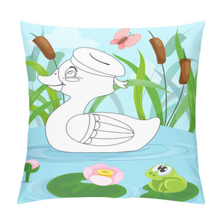 Personality  Coloring Book Page For Preschool Children With Colorful Background And Sketch Duck For Coloring Pillow Covers