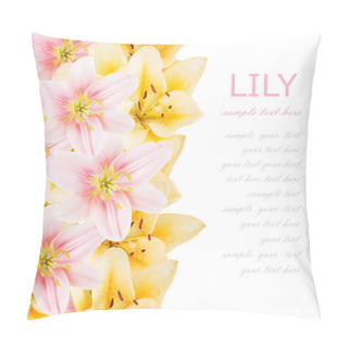 Personality  Lily Flowers Background Isolated On White With Sample Text Pillow Covers