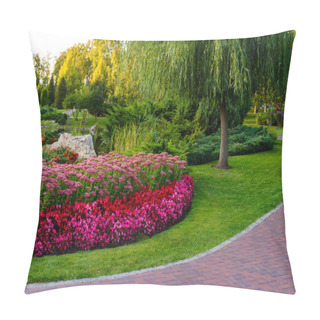 Personality  Flowerbed With Flowers In A Park With Landscape Design Pillow Covers