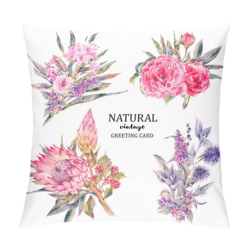 Personality  Set of vintage floral vector bouquet roses, protea pillow covers