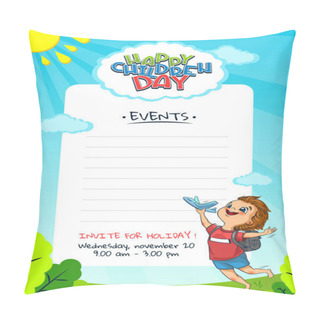 Personality  Children's Day Poster Invitation Template. Happy Universal Holiday. The Cute Little Boys Launches A Toy Planes Pillow Covers