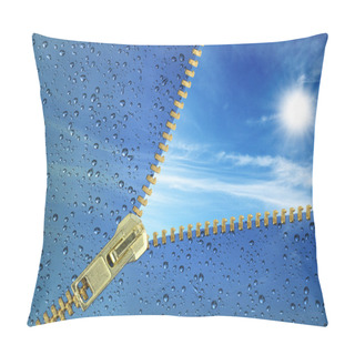 Personality  Unzipped Glass With Water Drops Revealing Blue Sky Pillow Covers