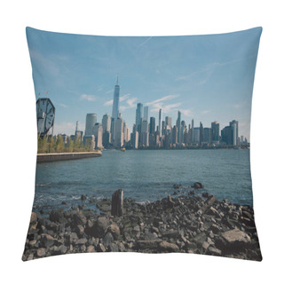 Personality  Scenic Cityscape With Hudson River And Modern Skyscrapers Of Manhattan In New York City Pillow Covers