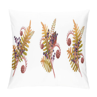 Personality  Autumn Natural Floral Decoration Set. Watercolor Painted Illustration. Vintage Style Autumn Elegant Decor With Fallen Leaves, Fern And Berries. Decor Element Set In Warm Colors. White Background. Pillow Covers